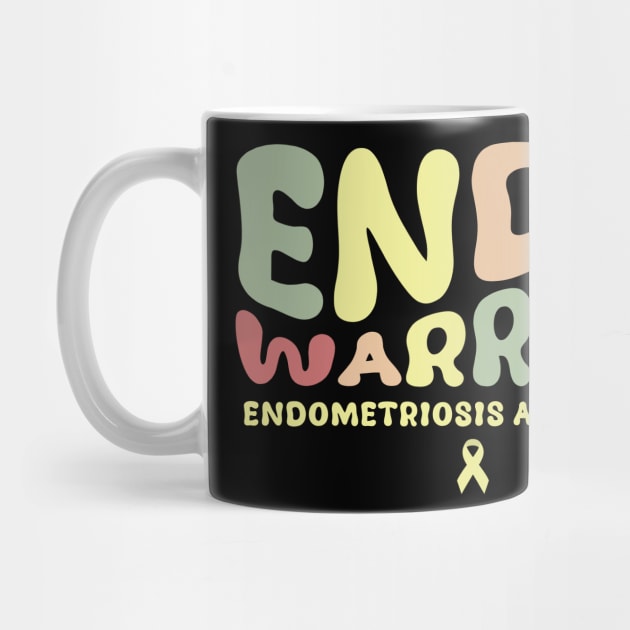 Endometriosis Endo Warrior Retro Groovy Yellow Ribbon by deafcrafts